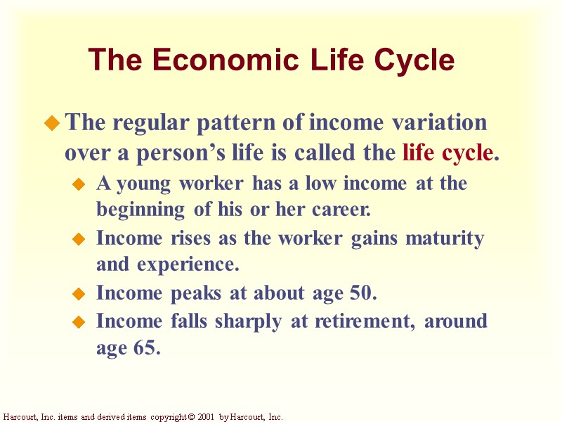 The Economic Life Cycle The regular pattern of income variation over a person’s life